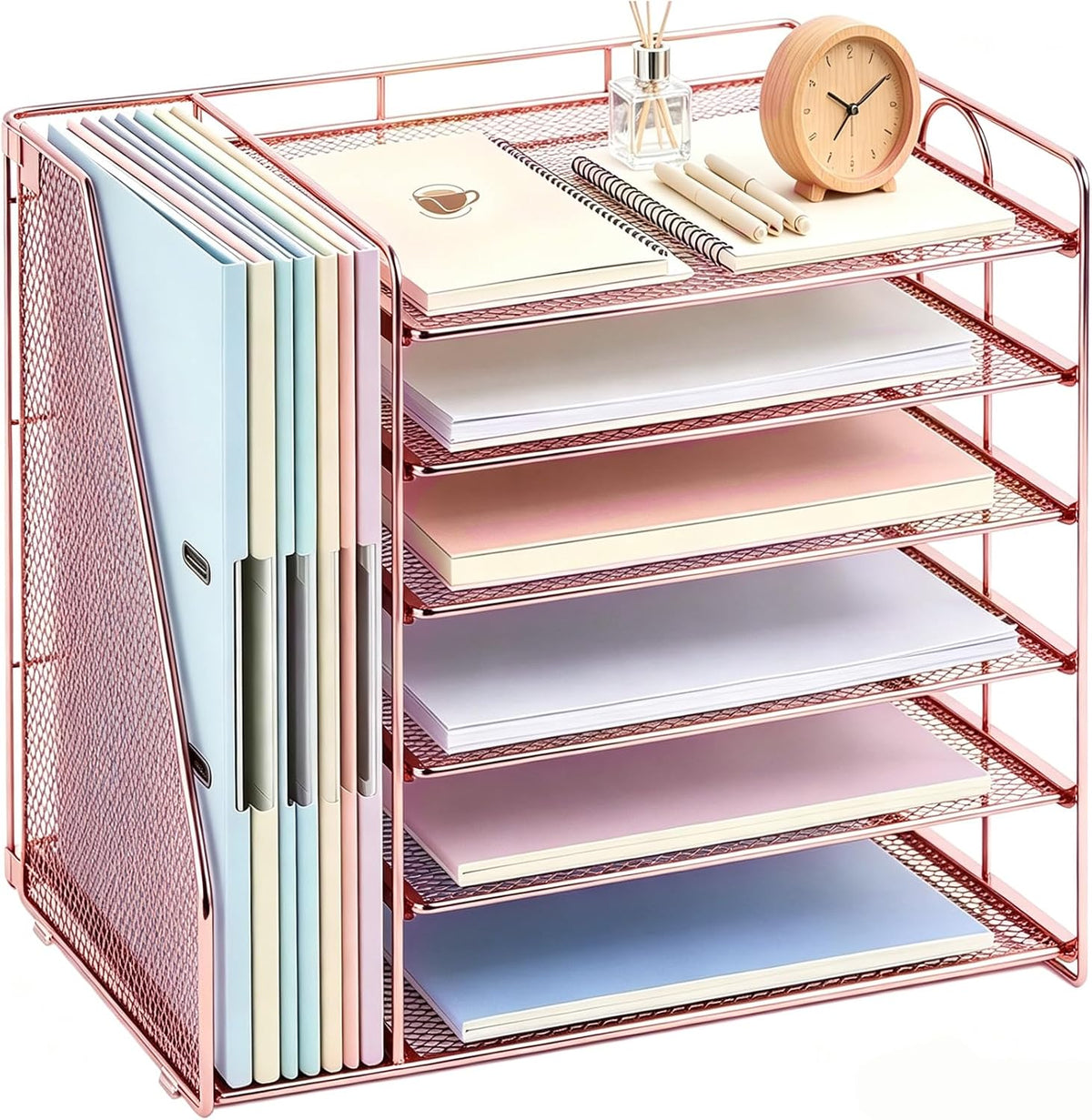 gianotter 6-Tier Paper Organizer With Magazine Holder (Rose Gold, 6-Tier)