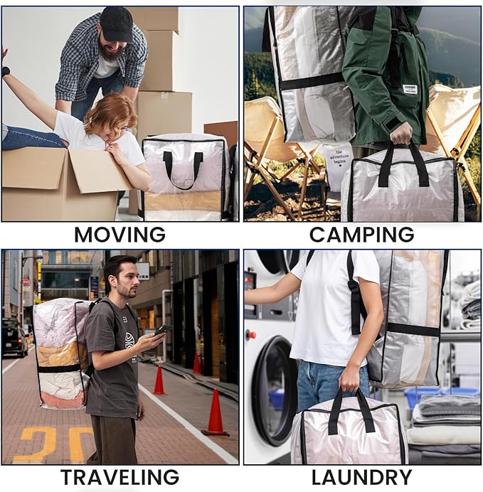 TAILI 4 Pack Clear Moving Bags w/Adjustable Backpack Straps, Moving Supplies - Image 9