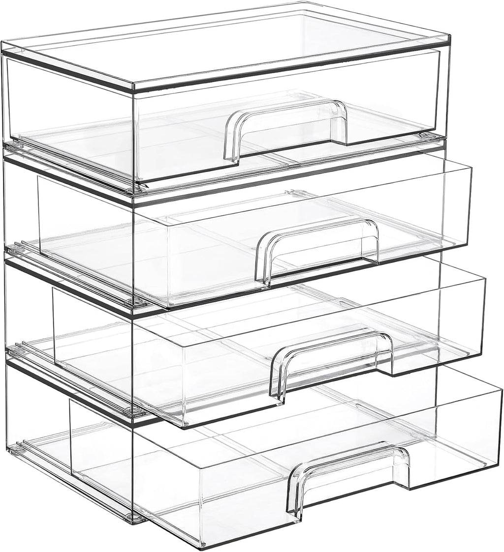 Vtopmart 12.1''W Clear Stackable Storage Drawers, 4 Pack Acrylic Plastic