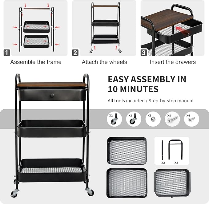 CAMOAT 3-Tier Rolling Storage Cart - Image 8