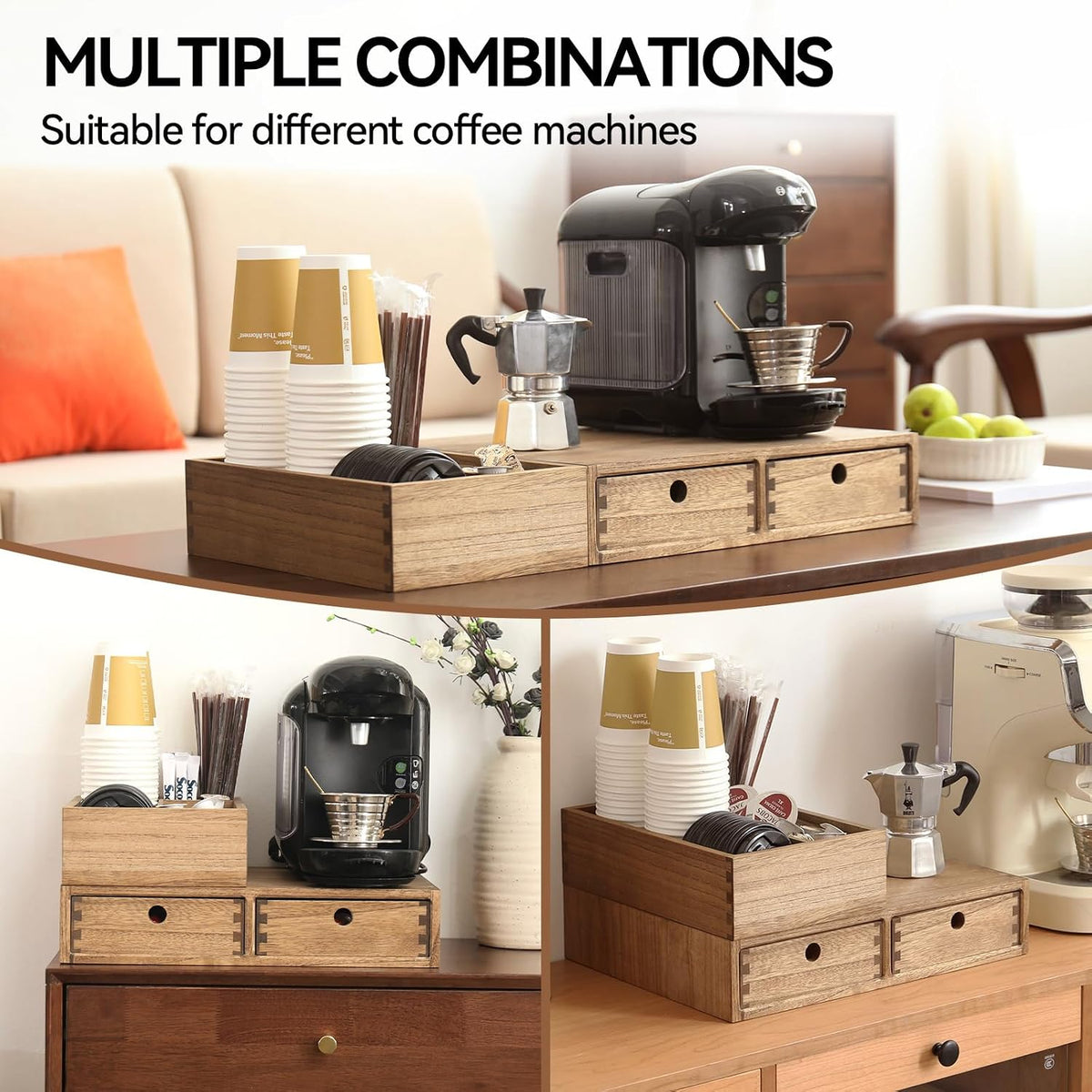 KIRIGEN Wooden Coffee Station Organizer with Drawers, K Cup Holder, Brown