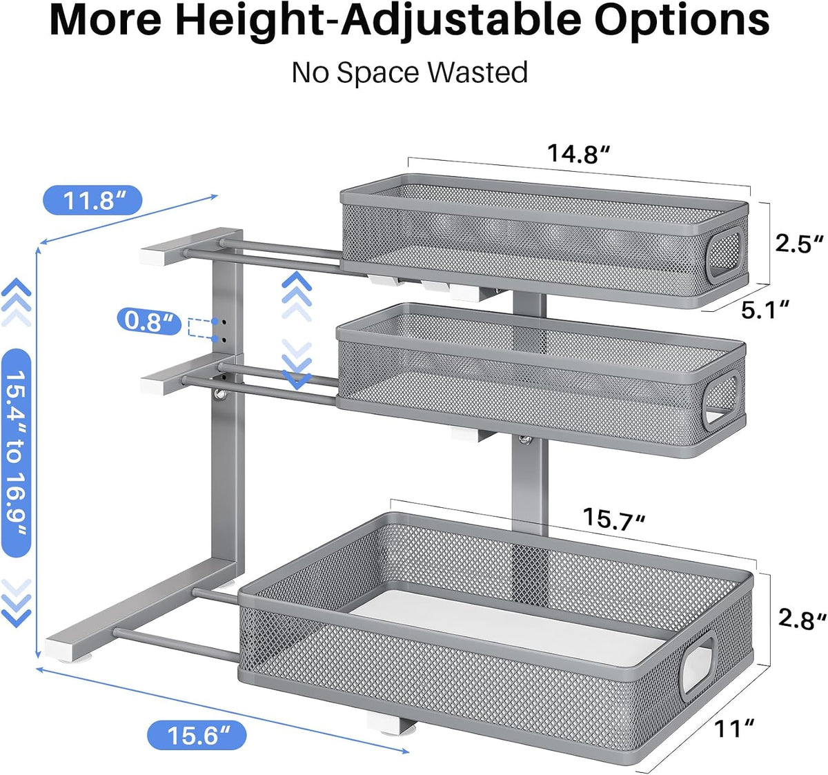 Under Sink Organizer, 3-Tier Thickened Metal Pull out Cabinet Organizer Shelf...