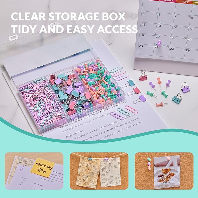 LincOficey 350pcs Paper Clips Binder Clips and Push Pins Set, Small Clips - Image 5