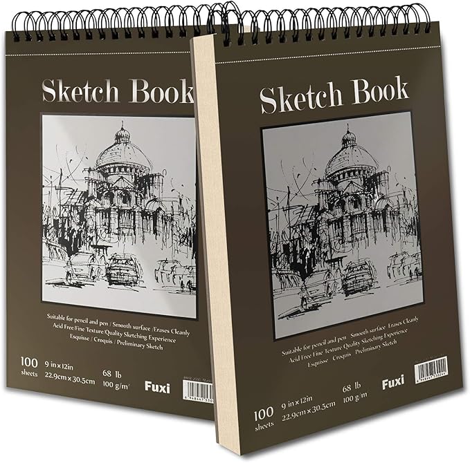 9" x 12" Sketch Book, Top Spiral Bound Sketch Pad, 2 Packs 100 Sheets Each - Image 9