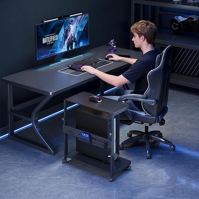 EUREKA ERGONOMIC PC Stand Computer Cart Frosted Glass, Height Adjustable Tower - Image 3