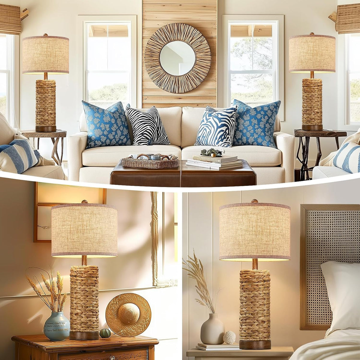 27.5'' Tall Natural Rattan Table Lamps Set of 2, Hand - Woven Wicker ...