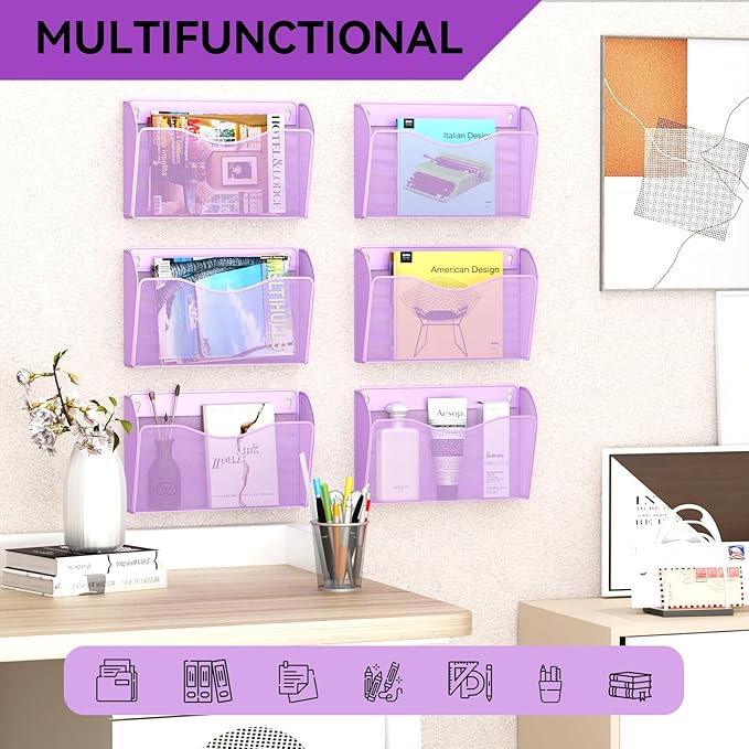 GDINDINFAN 3 Single Pocket Wall File Holder, Mesh Hanging File Folder Paper - Image 6