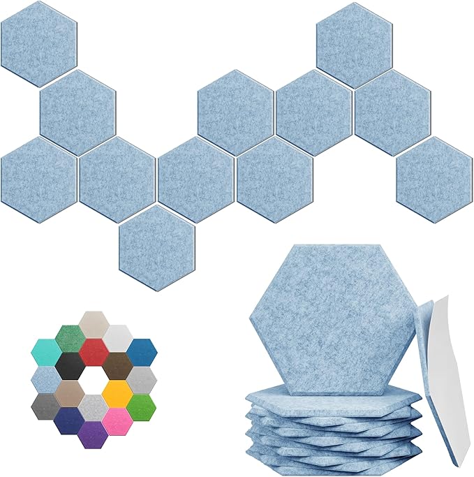 Hexagonal Acoustic Panels-12 Pack High-Density Sound Absorbing Panels by UNECHOACOUSTIC