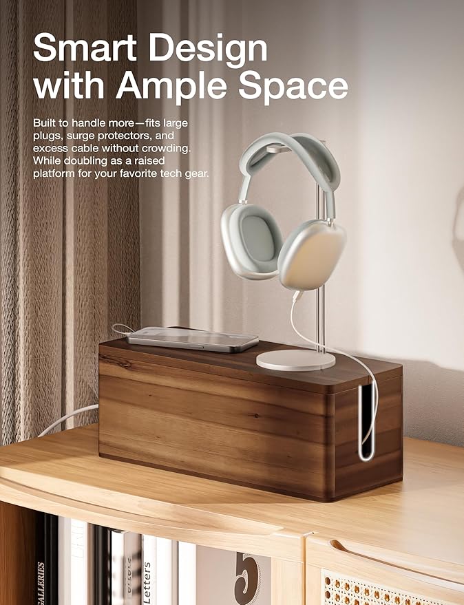 TIDITA Acacia Wood Large Cable Management Box Round Edge - Image 4