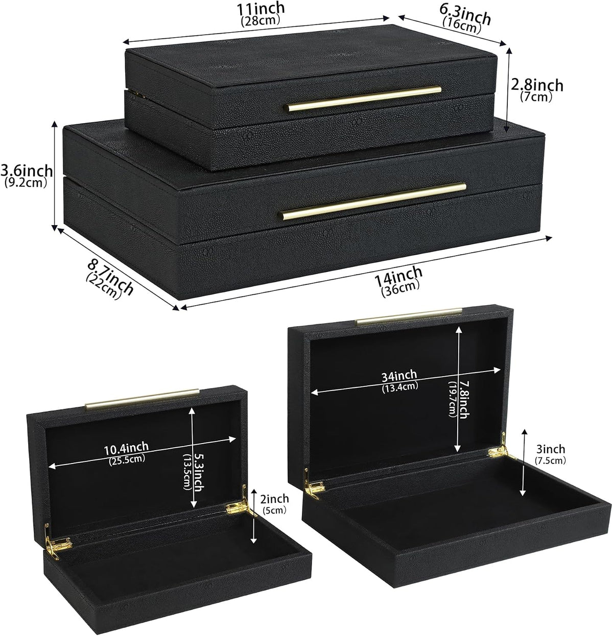 HofferRuffer Faux Leather Decorative Boxes Set of 2, Large Nesting Keepsake B...