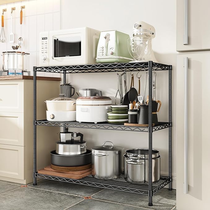 3- Shelf Metal Shelving Unit 35.6Wx14Dx36H, Adjustable Storage Shelves Heavy - Image 2