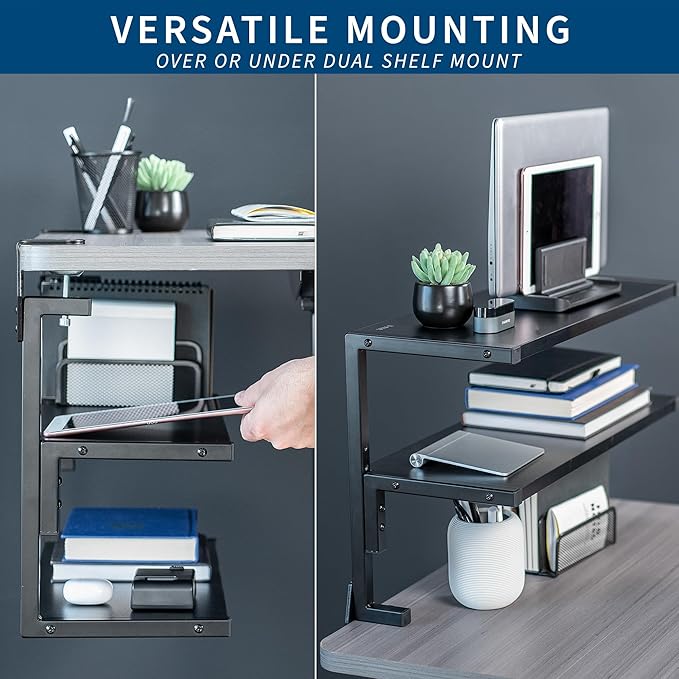 VIVO Clamp-on 24 inch Above or Below Desk 2-Tier Shelving Unit - Image 4