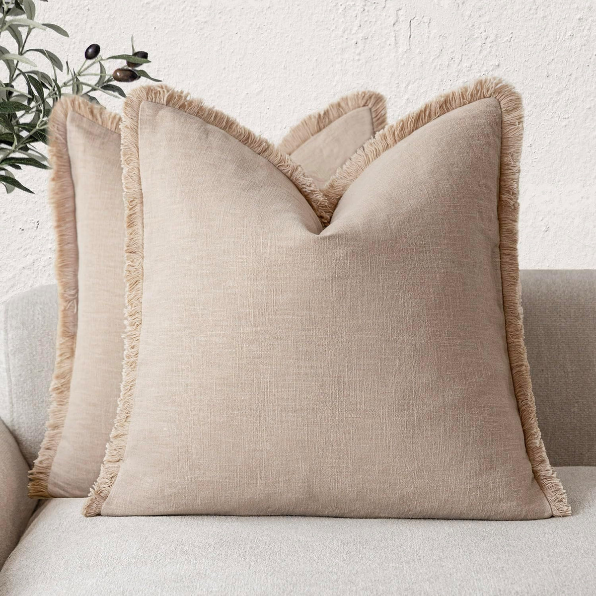Foindtower Set of 2 Decorative Linen Fringe Throw Pillow Covers Boho Farmhouse