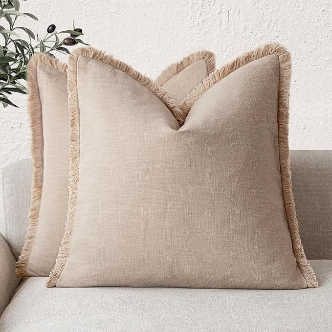 Foindtower Set of 2 Decorative Linen Fringe Throw Pillow Covers Boho Farmhouse by Foindtower