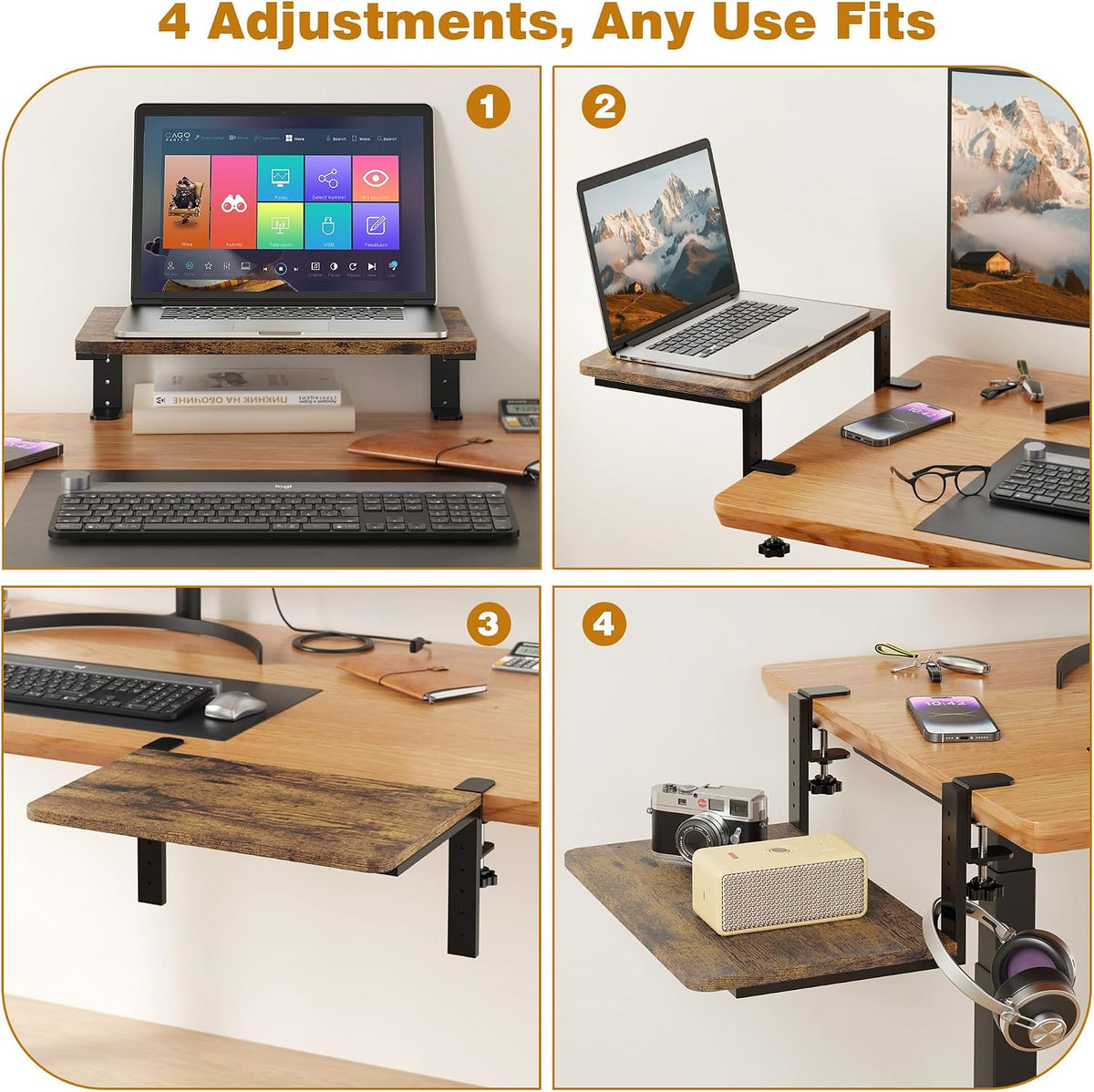Desk Extender, 15-inch Clamp-On Desk Shelf, Height-Adjustable Desktop Shelf O...