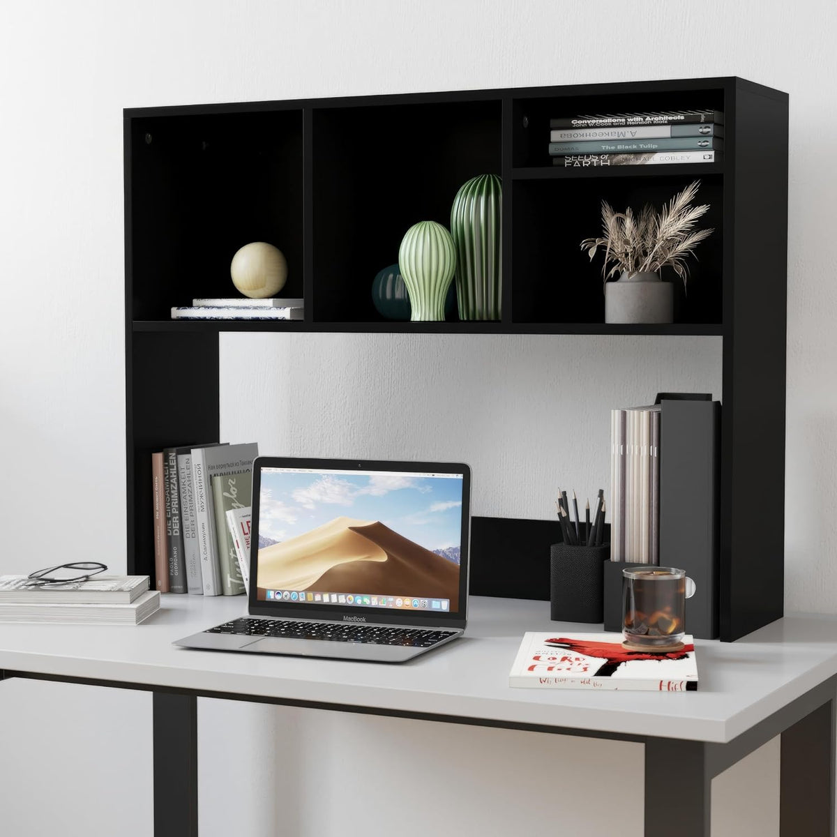 Flash Furniture Desktop Bookshelf with Multiple Cubbies, Black