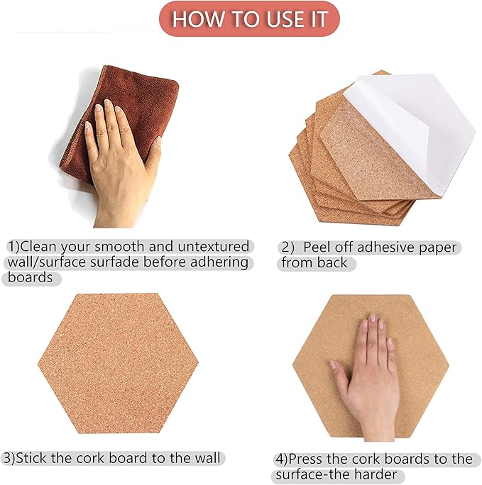 SUNGIFT Hexagon Cork Board Tiles Self Adhesive 6 Pack - Image 8