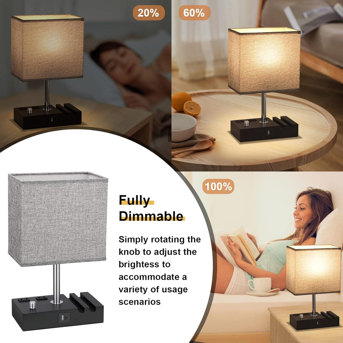 bedside table lamp for bedroom nightstand - stepless shown in use