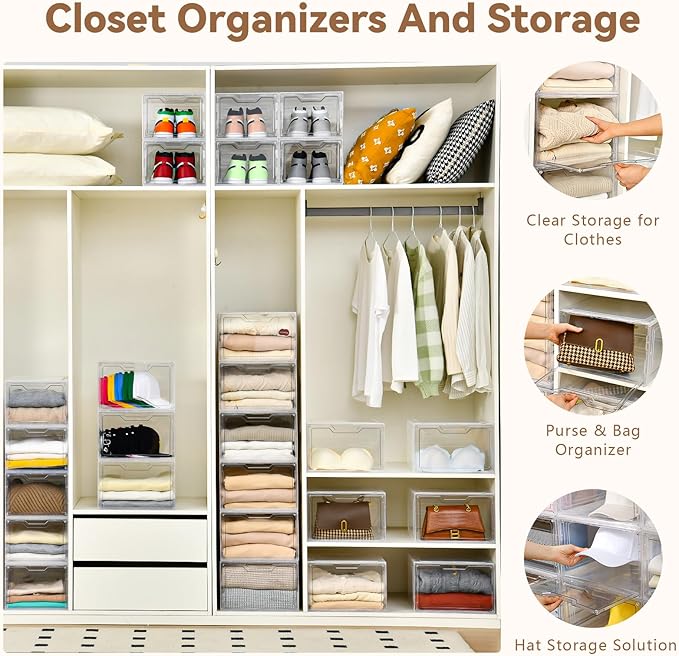 Freebat Closet Organizers and Storage, Acrylic Clear Plastic Storage Bins - Image 4