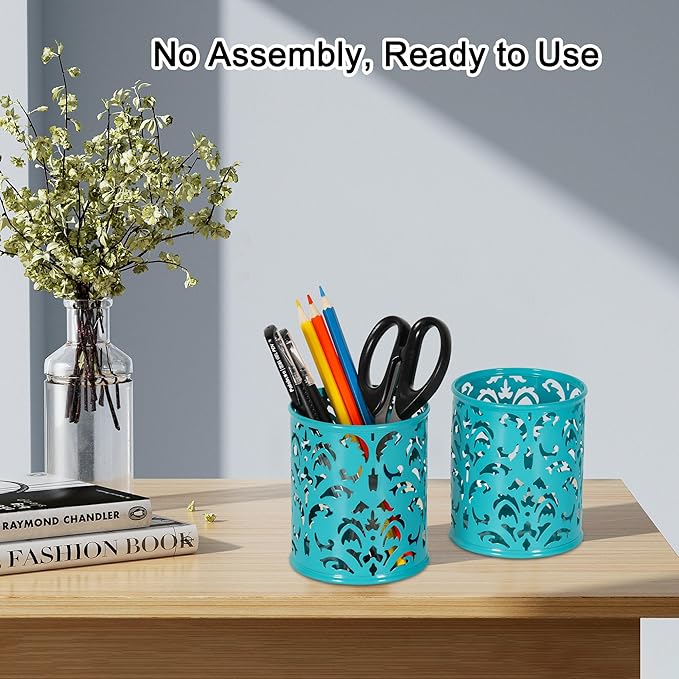 EasyPAG Teal Pen Holder for Desk, 2 Pack Round Pen Organizer, Brush Holder for - Image 3