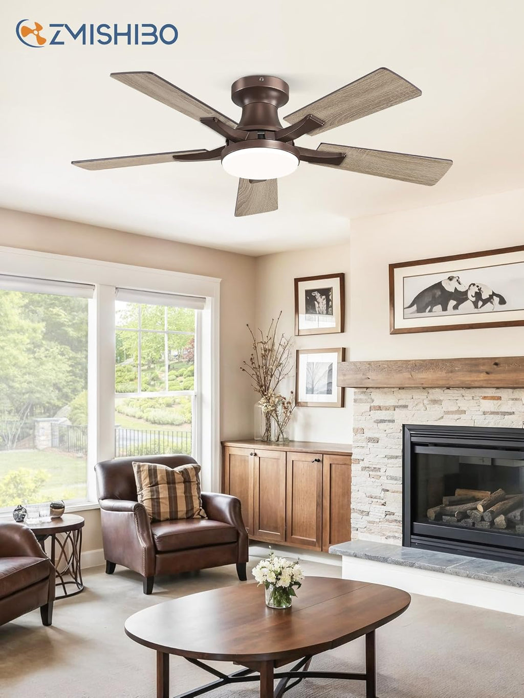 zmishibo 42 inch ceiling fans with lights, remote&app, front angle view