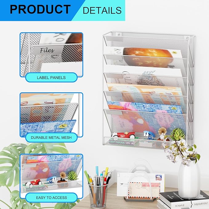 GDINDINFAN Wall File Organizer Holder Mesh Hanging Paper Document Holder - Image 4