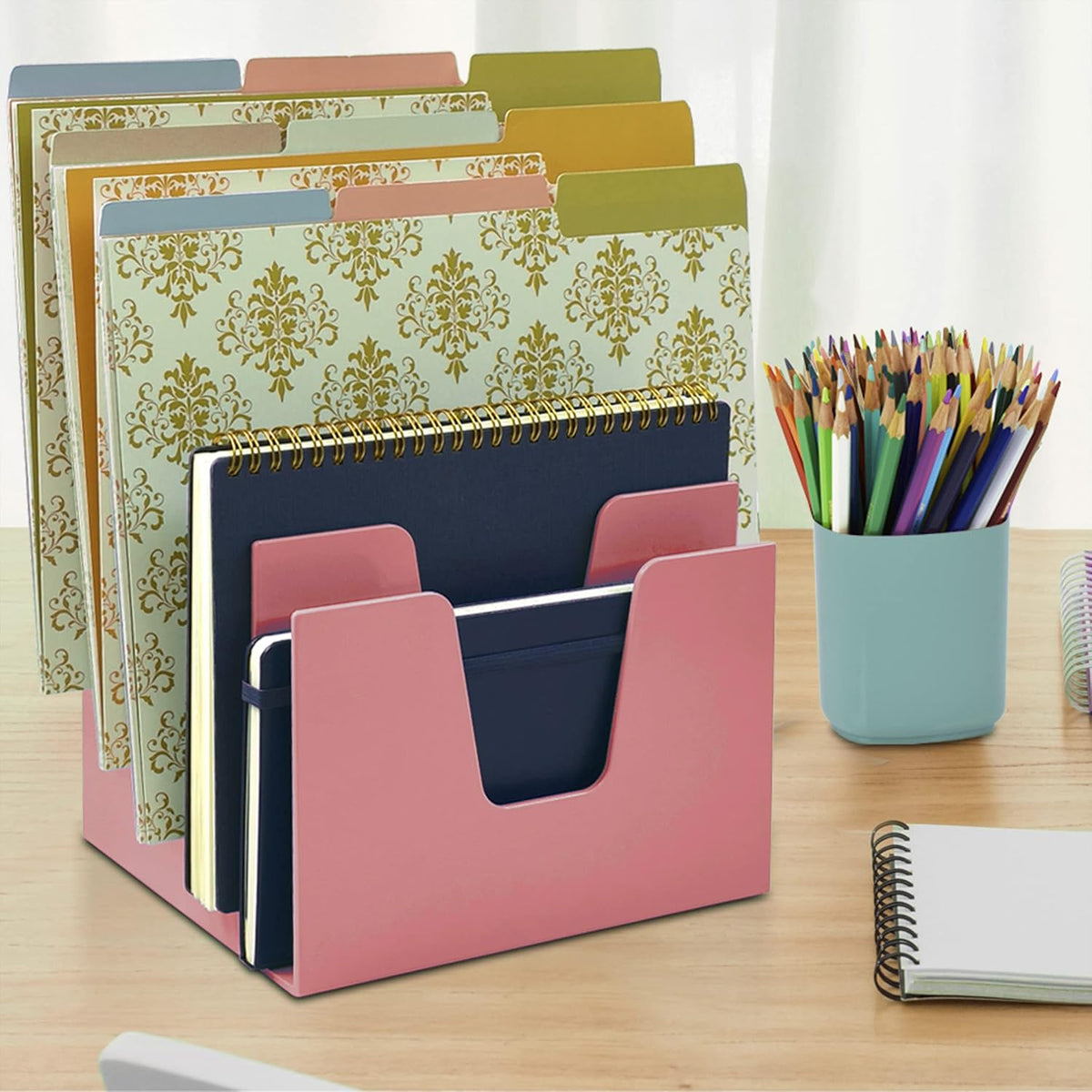 Acrimet 5 Section Incline File Sorter Organizer, Desktop Mail Holder, Pink