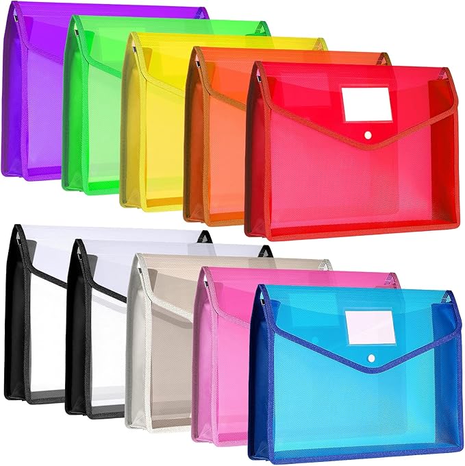 10 Pieces Plastic File Folders Envelope Expanding File Wallet Organizer by Epakh