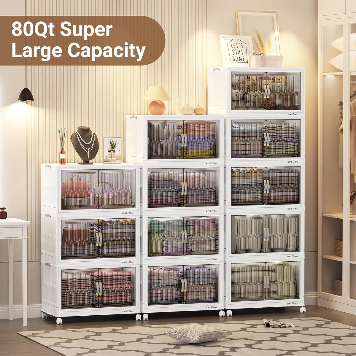 BROVIEW 400Qt Stackable Storage Bins with Lid, Extra Large Closet Organizer C...