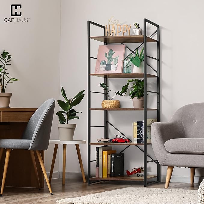 CAPHAUS 5 Tier Bookshelf, 24 Inch Width Free Standing Shelf, Bookcase Shelf - Image 2
