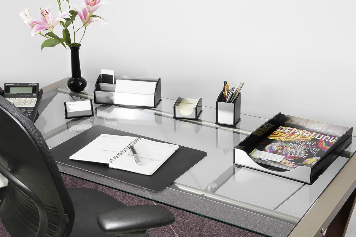 Kantek Black Acrylic and Silver Aluminum Letter Tray, Stackable Desk Organize...
