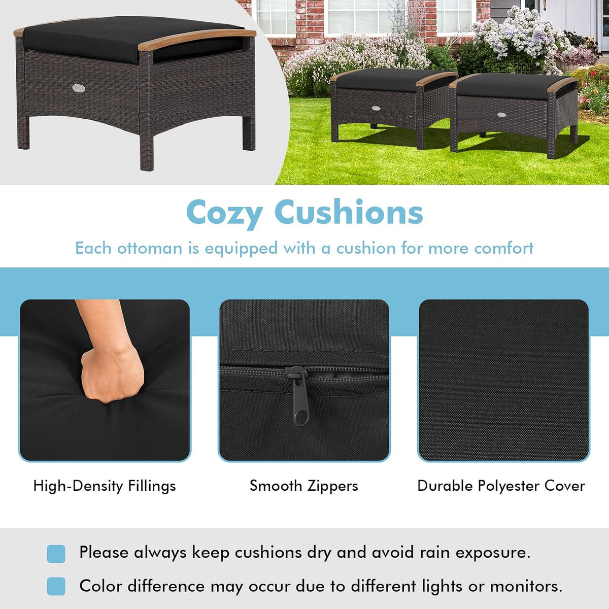 Tangkula 2 Piece Patio Rattan Ottomans