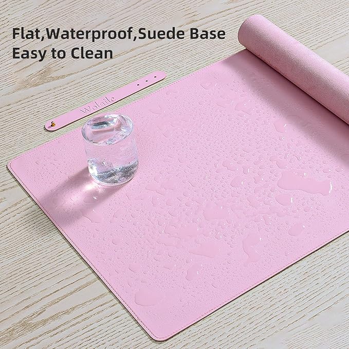 Wolaile PU Leather Desk Pad Blotter, Light Pink Waterproof Office Desktop Mat - Image 4