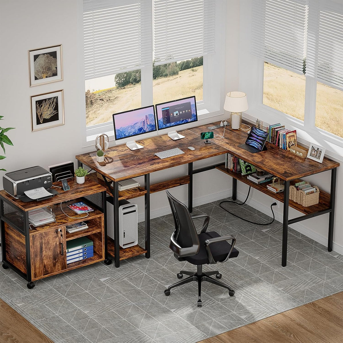 Unikito L Shaped Computer Desk with Magic Power Outlets and USB Charging Port...