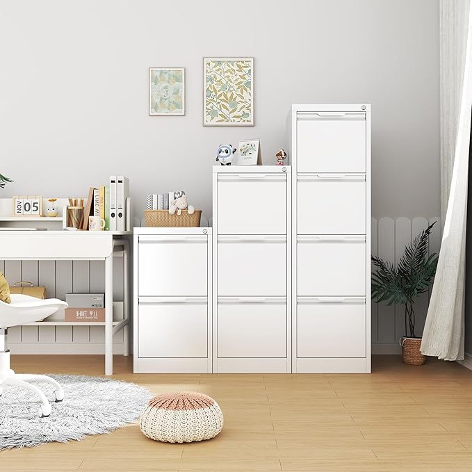 3-Drawer File Cabinet with Lock, Metal Vertical Filing Cabinets - Image 2