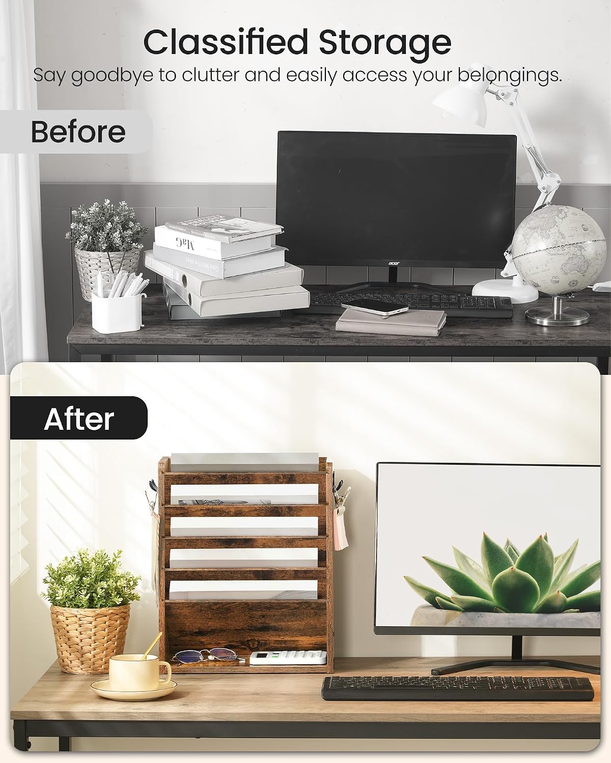 CHOEZON Wall File Organizer, 6-Tier Vertical Mount Hanging Holder with 2 Side...