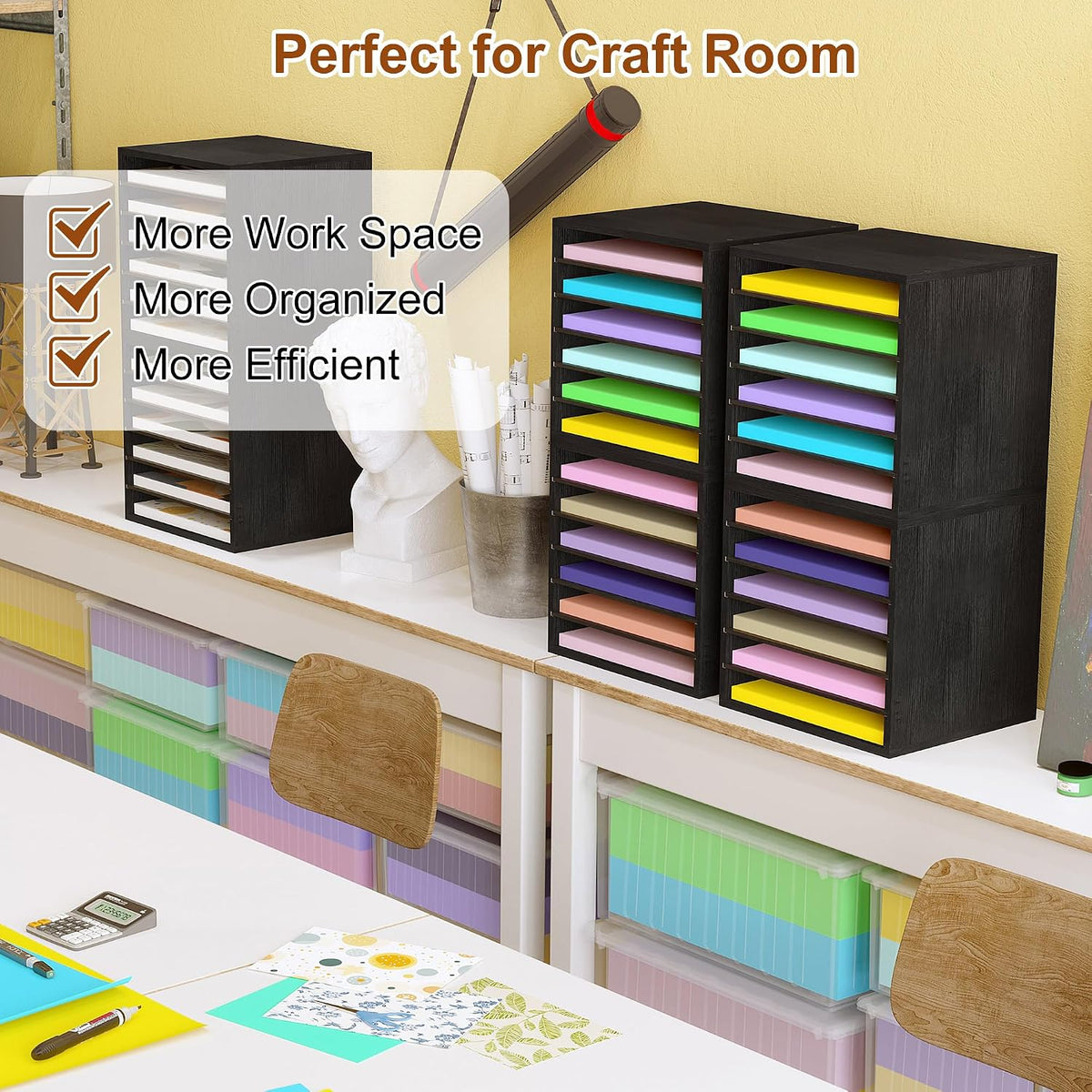 Alpeir Scrapbook Paper Storage Organizer with Adjustable Shelves, Black
