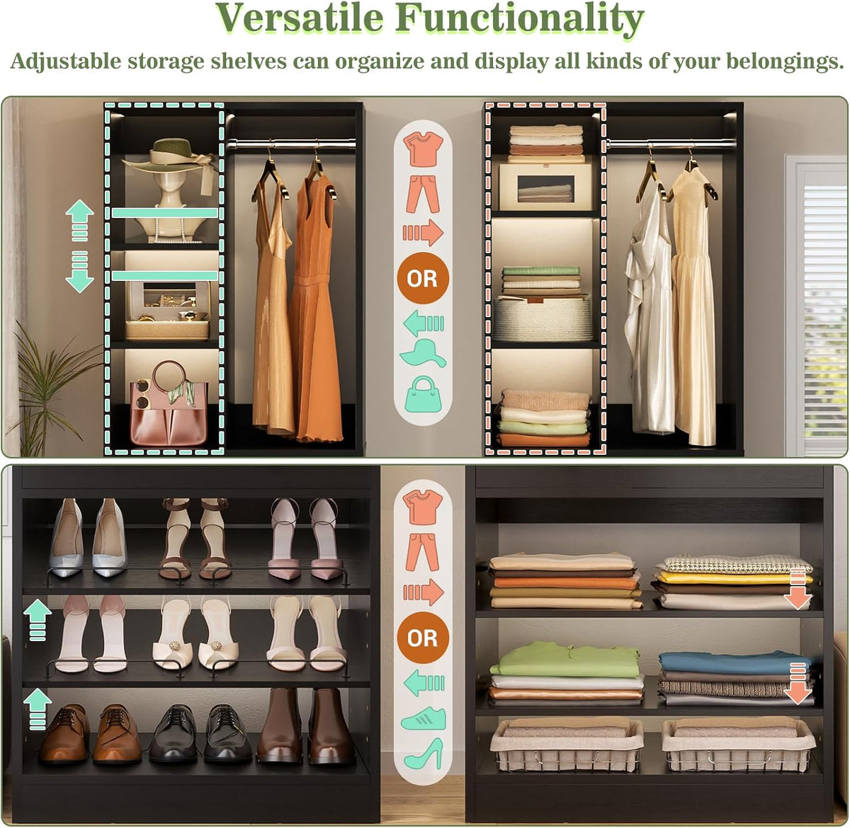 Besiost Closet System, 84"/7 FT Closet Organizer System with 6 Drawers a...