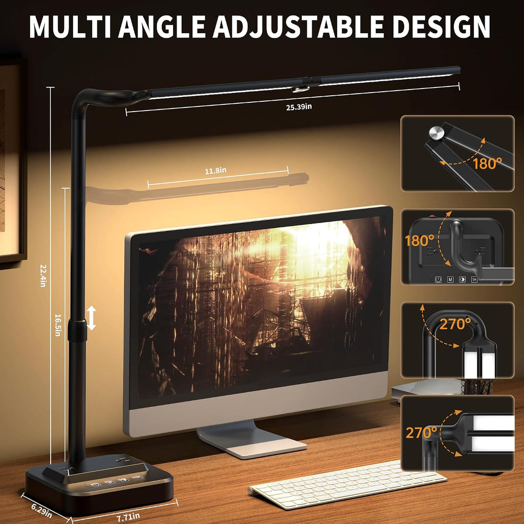 sibrille led desk lamp, ultra wide computer light, side view