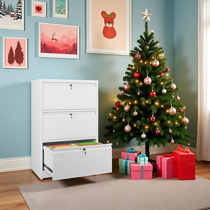 SUXXAN 3 Drawer File Cabinet, Lateral Filing Cabinet - Image 8