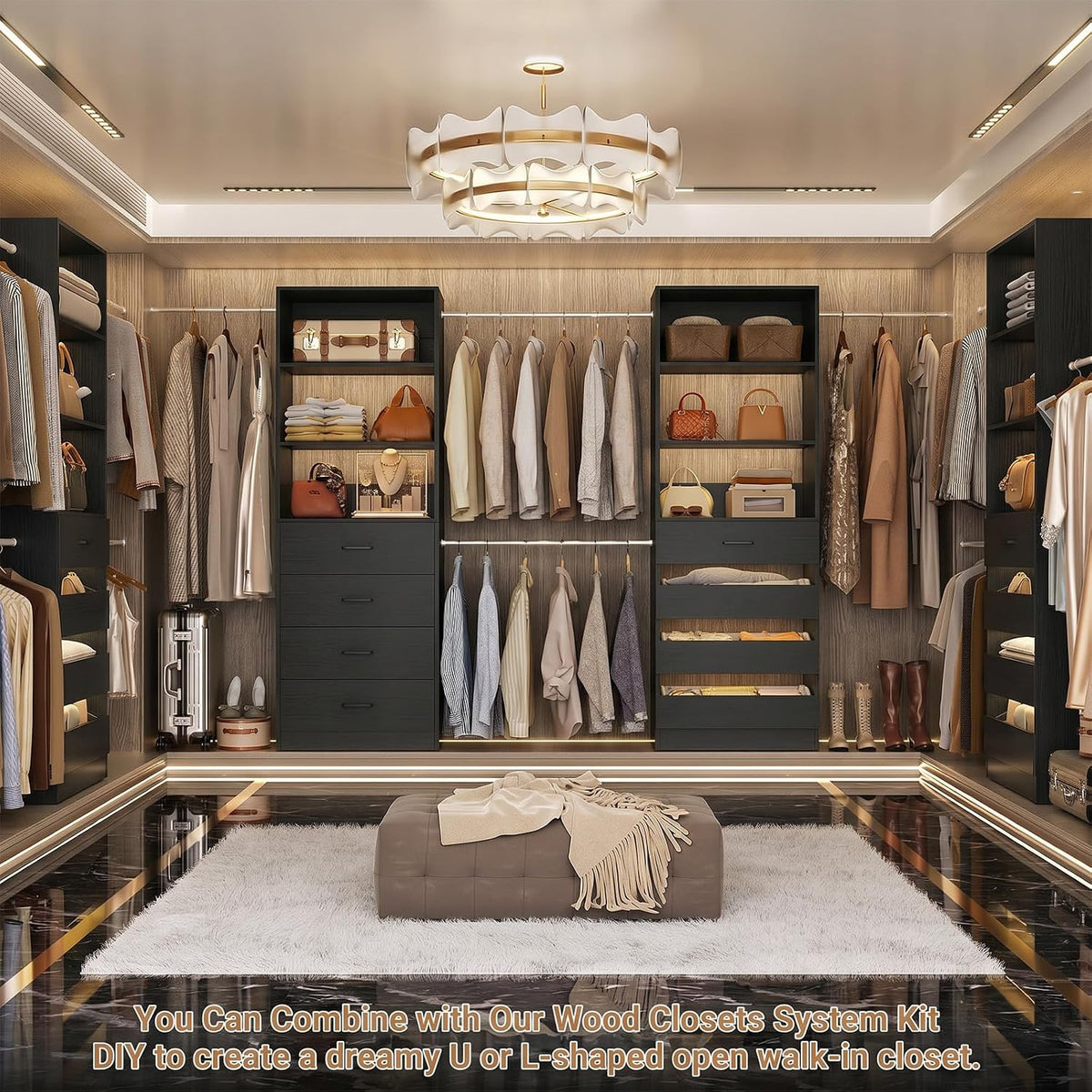 Aheaplus Closet System, 6-15Ft Custom Wood Closet Organizer with 8 Drawers