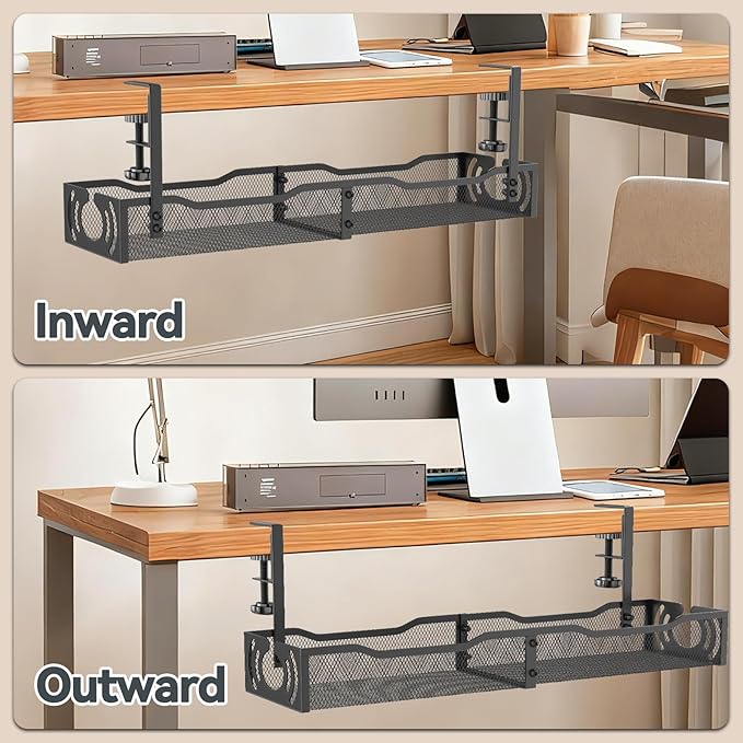 Cable Management, 25.3'' Under Desk Cable Management Tray No Drill, Metal Cable - Image 7