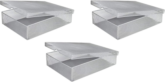 YBM HOME Silver Hinged Mesh Pencil, Markers, Pens Storage Box, School Supply Holder Office Desktop Organizer (3, Medium)