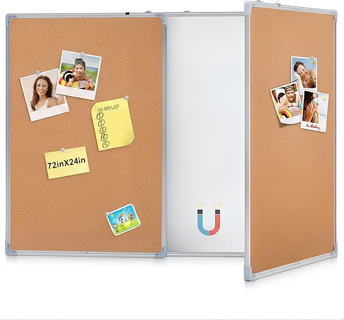 Mooliwe 72"x24" Tri-fold Cork Board Whiteboard, Foldable Combination Magnetic by Mooliwe