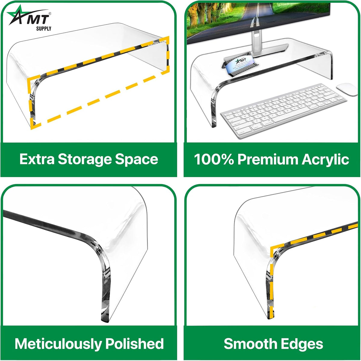 AMT 2 Pack Acrylic Laptop Monitor Stand & Computer Riser with Cat Keyboar...