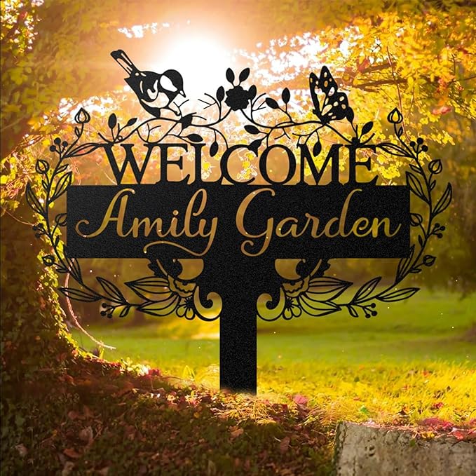 Custom Metal Garden Sign | Customized Butterfly Bird Garden Name Sign | - Image 3