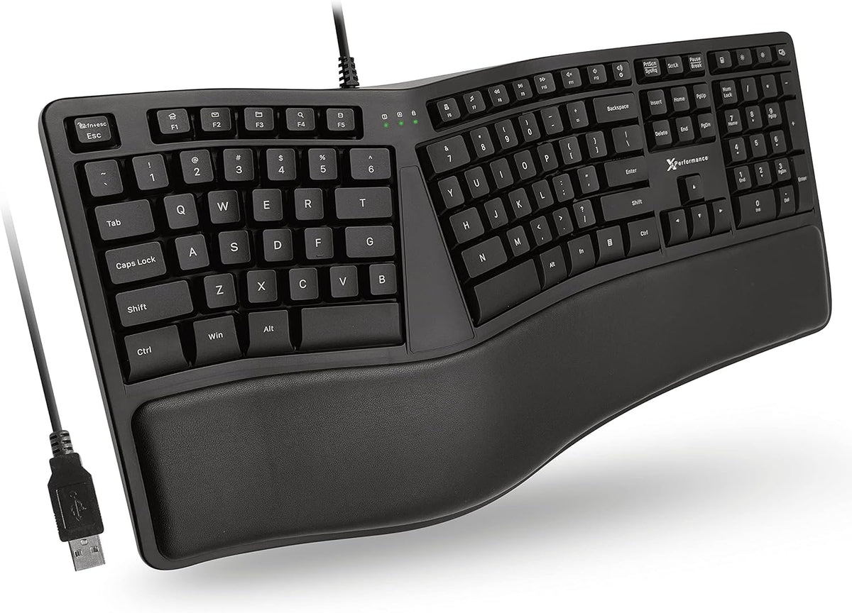 X9 Wired Ergonomic Keyboard with Cushioned Wrist Rest - Type Comfortably Long...