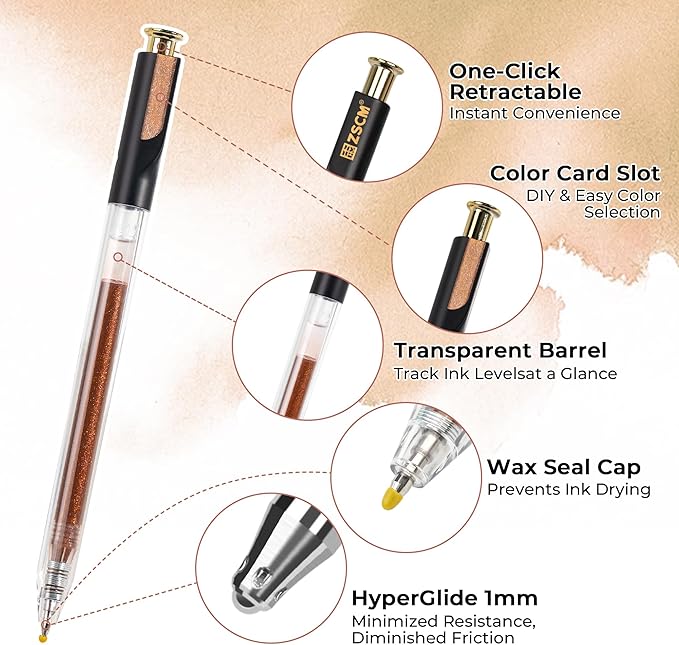 Retractable Glitter Gel Pens, 12 Colors Large Capacity Skin Tone Glitter - Image 2