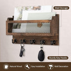 Nekon Mail and Key Holder for Wall Decorative, 11 Inch Wooden Wall Key Organizer - Image 3