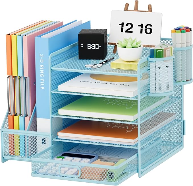 Marbrasse Desk Organizer with File Holder, 5-Tier Paper Letter Tray Organizer by Marbrasse